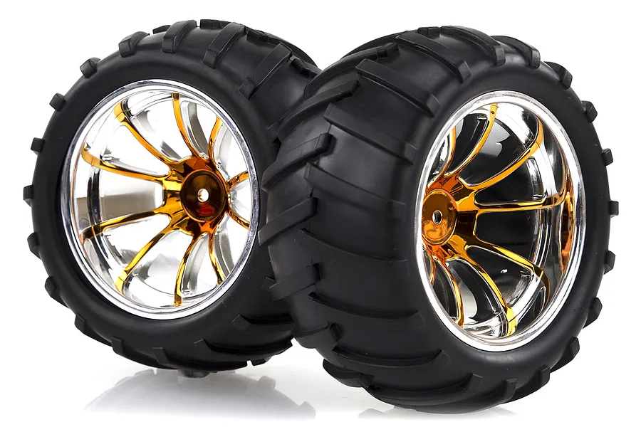 HSP 2.8&amp;quot; Off Road V-Groove Tyres on Orange Chrome Rims - Wheels 2Pcs image 16258