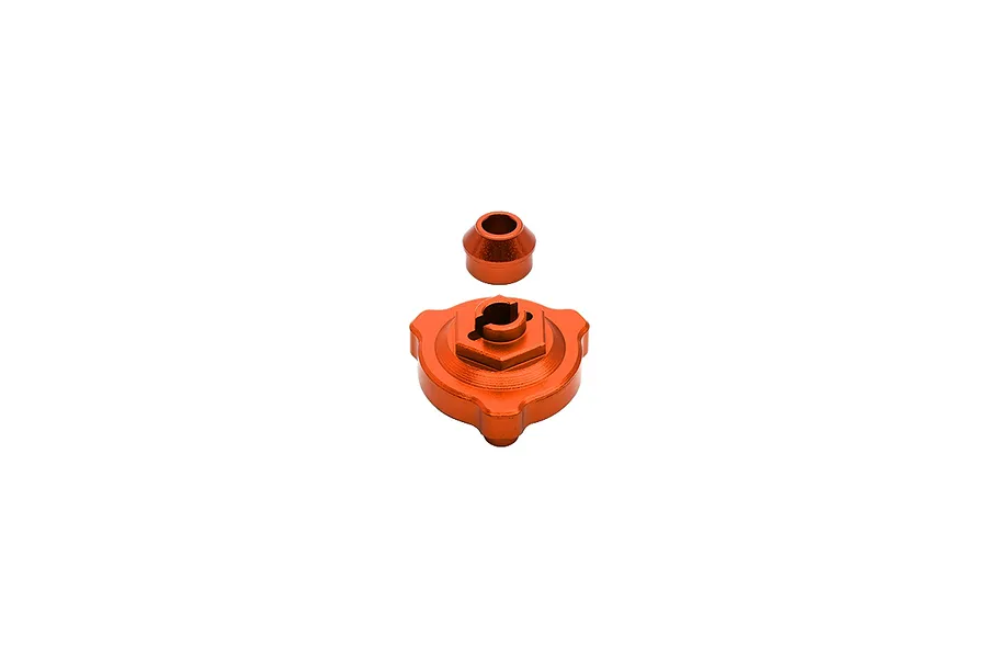 GPM Aluminium Slipper Shaft Bearing Adaptor in orange shown against a plain white background.
