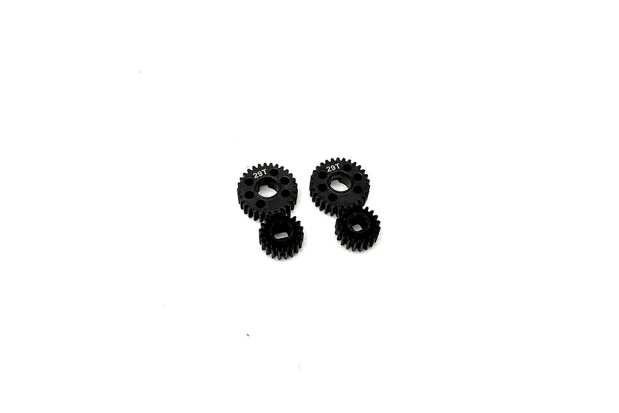Reefs RC XP portal gear set consisting of two black 29T gears and two smaller matching gears against a plain white background.
