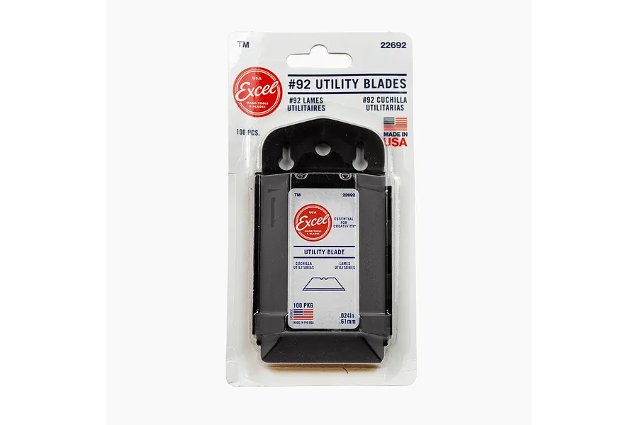 Excel Tools #92 utility replacement blades in retail packaging containing 100 pieces shown against a white background.