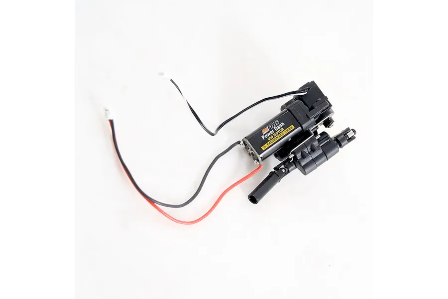 FMS motor gearbox with attached electric motor and wiring harness on a white background.