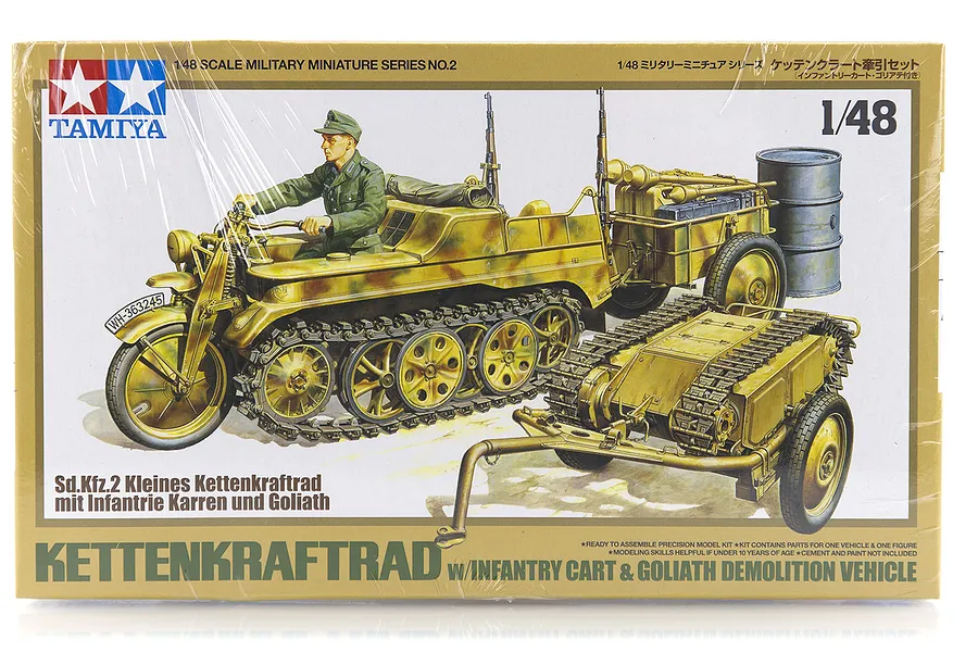 Tamiya 1/48 German Kettenkraftrad (Sd.Kfz. 2) w/ Infantry Cart &amp;amp; Goliath Scaled Plastic Model Kit image 16600