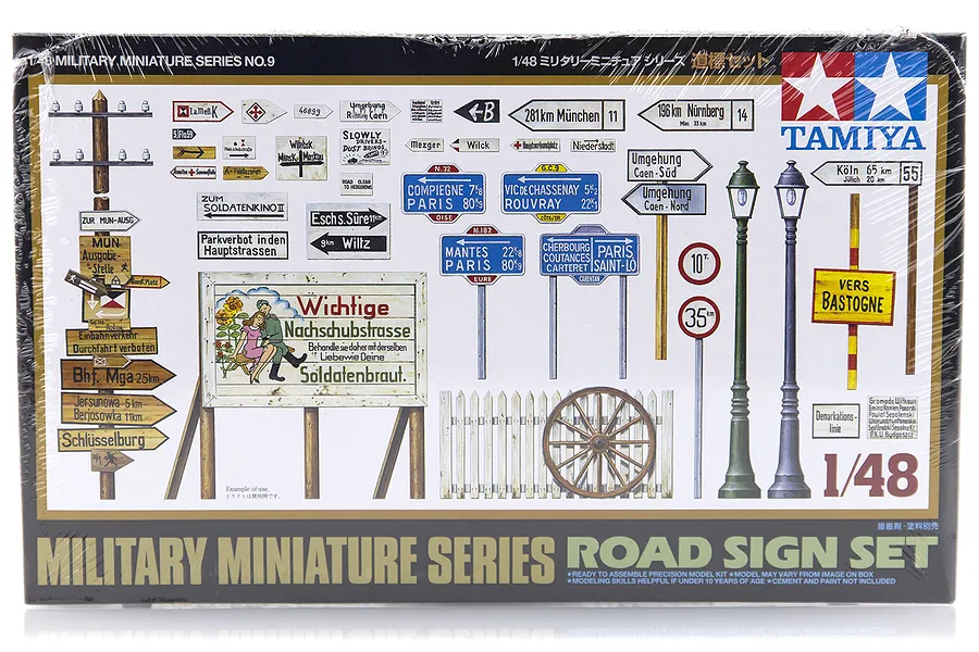 Tamiya 1/48 Road Sign Set Scaled Plastic Model Kit image 16602