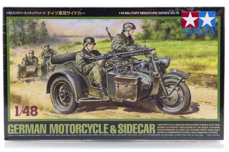 Tamiya 1/48 German Motorcycle &amp;amp; Sidecar Scaled Plastic Model Kit image 16615