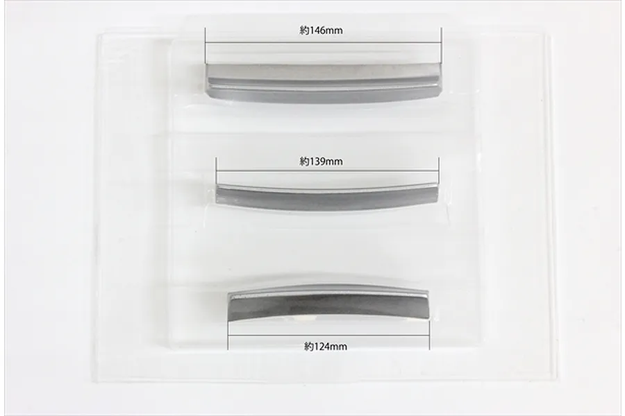 Pandora RC Ducktail Spoiler Set 3400 shown in clear packaging with measurement dimensions overlaid.