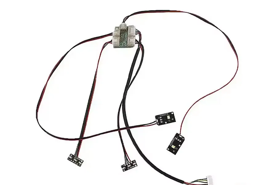 MN Model RC pickup truck body light set featuring a central control board, wiring harness, and multiple LED light modules.