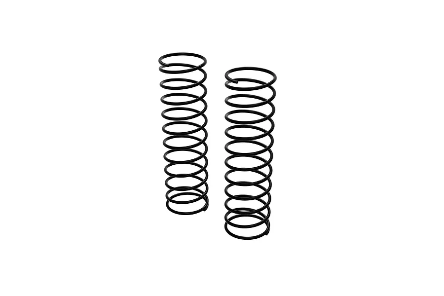 Two black metal RC shock springs displayed vertically on a plain white studio background.