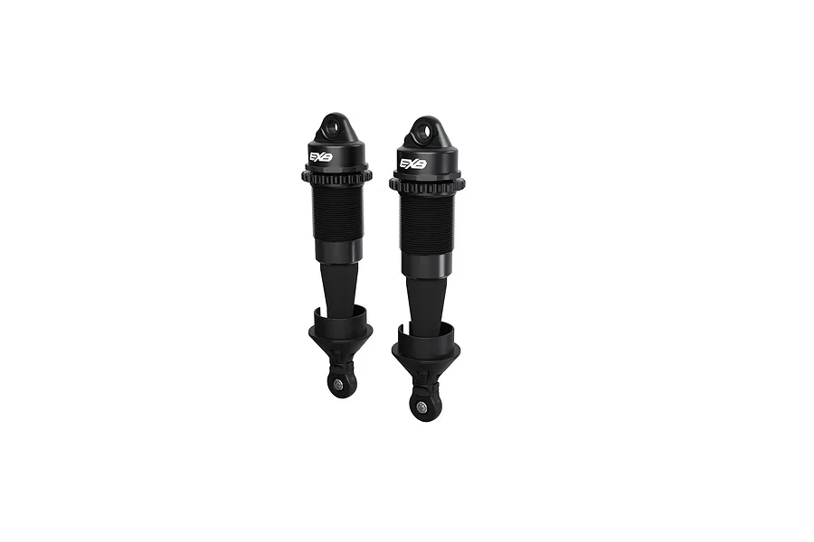 Two black Arrma EXB shock absorbers shown against a clean white background.