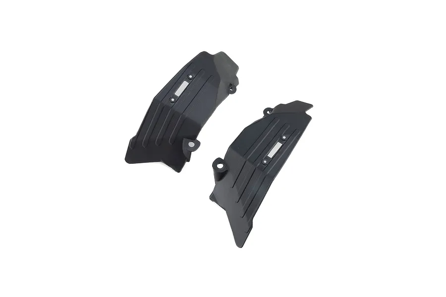 Axial front inner fender liners in black plastic, shown from a top-down studio angle on a clean white background.