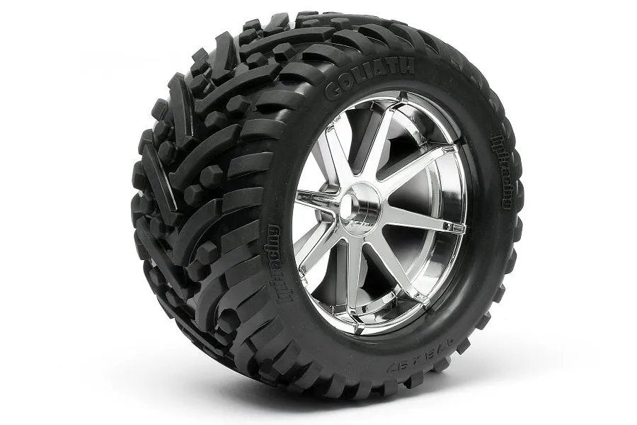 HPI 3.3&amp;quot; Savage Super Mudder Tyres on Chrome Ringz Rims - Glued Wheels 2Pcs image 16786