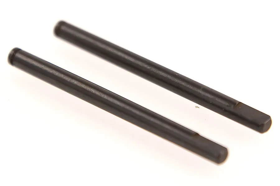 Two black metal suspension arm pins for RC vehicles, shown against a plain white background.