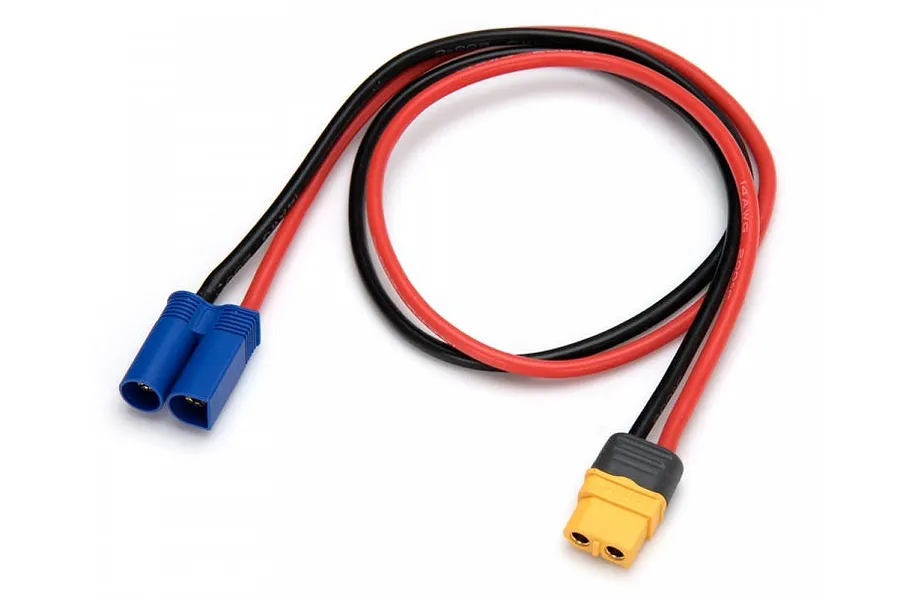 Female XT60 to Male EC5 charging lead with 14AWG black and red silicone wires against a white background.