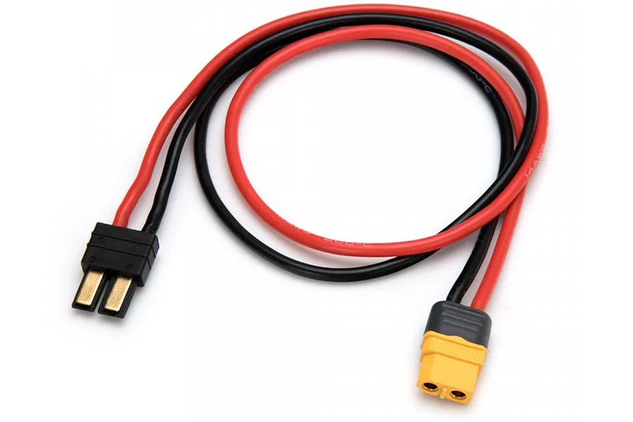 Hobbies Direct charging lead with a female XT60 connector on one end and a male Traxxas connector on the other, using 14AWG wire.