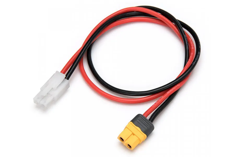 Hobbies Direct Female XT60 to Male Tamiya Charging Lead with red and black 14AWG silicone wires on a white background.