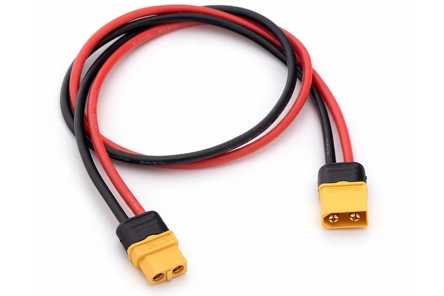 Hobbies Direct charging lead with red and black silicone wires featuring XT60 connectors on a white background.