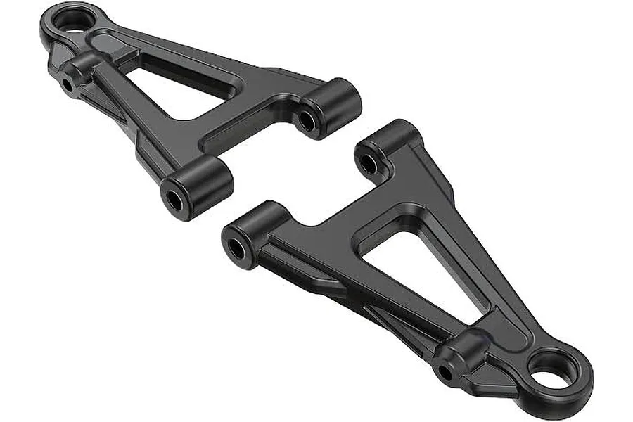 Studio product image showing two black plastic front lower suspension arms for MJX RC vehicles.