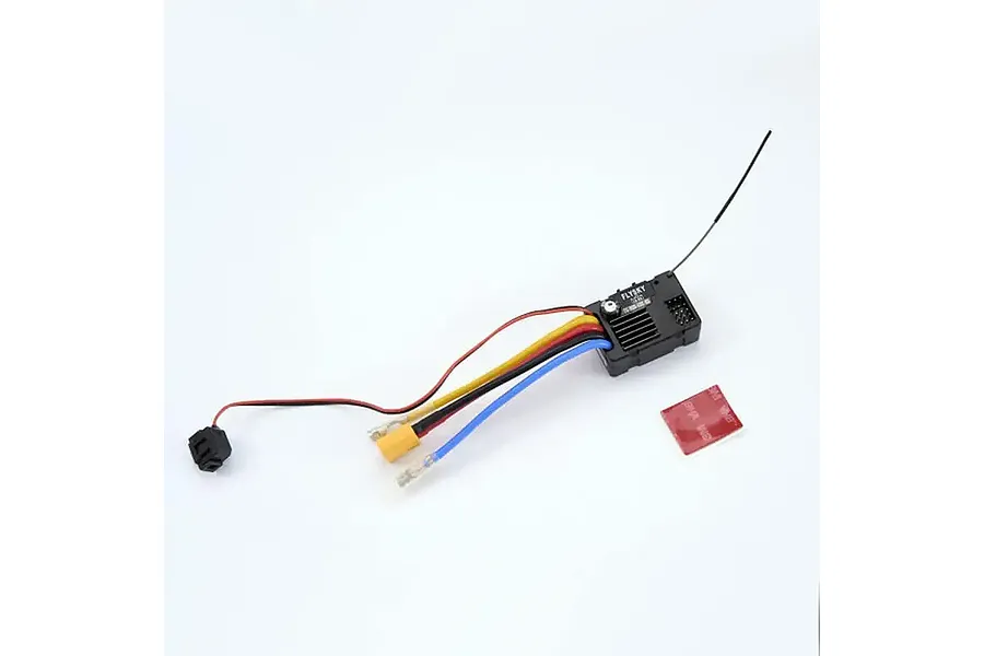 RGT R6D-ESC-BS 60A 2-in-1 ESC and receiver combo unit with connected wires, connectors, antenna, and double-sided mounting tape.