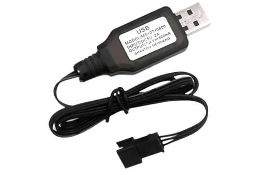MN Model USB balance charging cable with a black casing, USB connector, and a 3-pin connector on a white background.