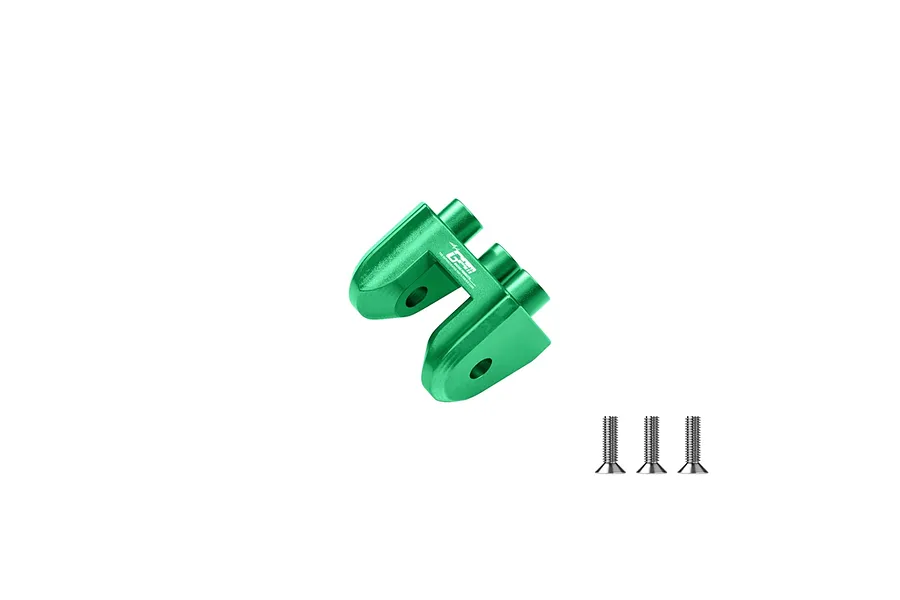 GPM aluminium front lower suspension link stabiliser in green with three mounting screws on a plain background.