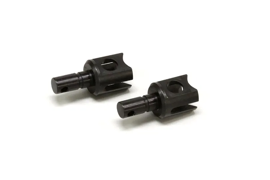 Two black metal differential outdrive cups for RC vehicles displayed on a plain white background.