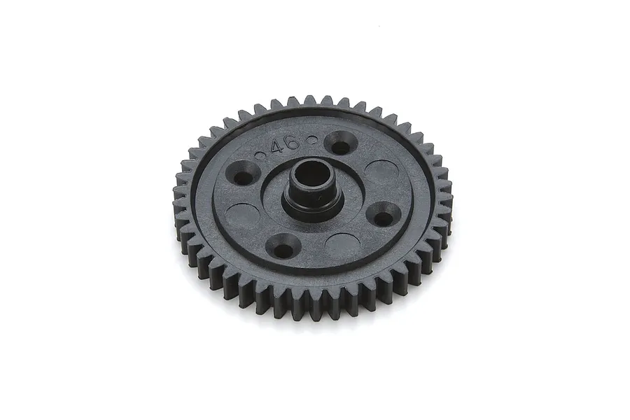 Kyosho black plastic 46T spur gear shown isolated against a clean white background.