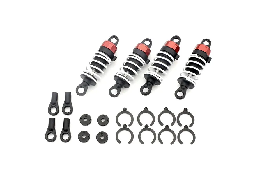 Kyosho 1/10 Fazer Mk2 short shock set containing four assembled shocks, springs, ball ends, and preload spacers.