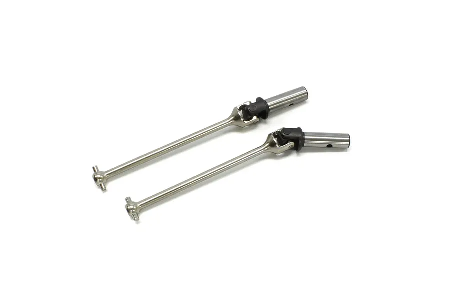 Two metal RC front CVD driveshafts displayed against a plain white background.