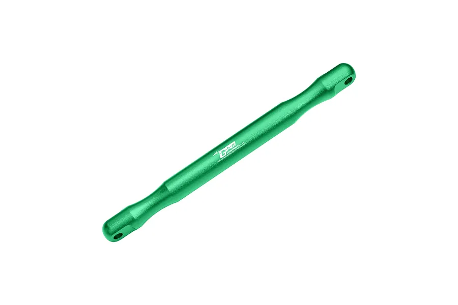 GPM green anodised aluminium front chassis brace bar shown against a plain white background.