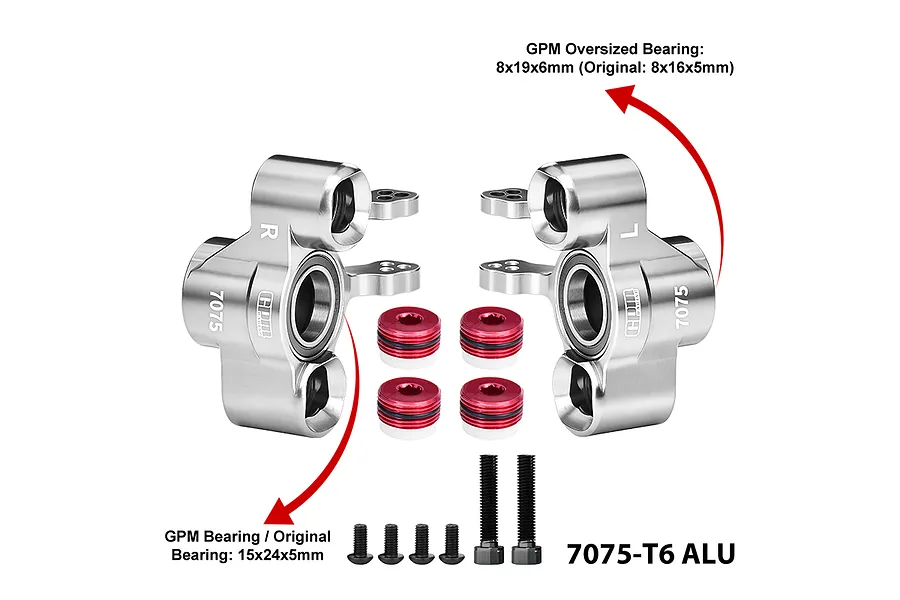 GPM Aluminium Steering Hubs with Larger Outer Bearings 2Pcs - Silver image 1