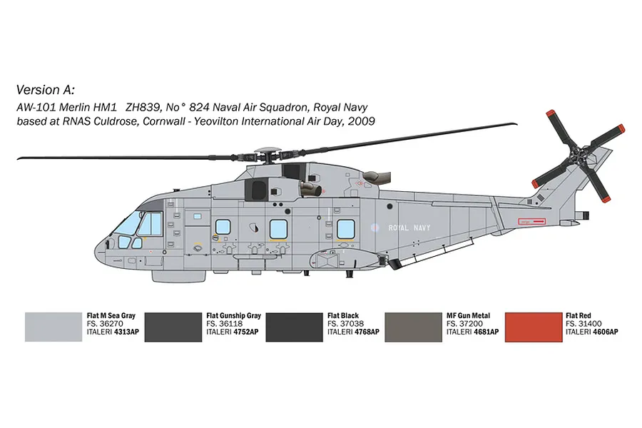 Italeri 1/72 AW-101 Merlin HM.1  Helicopter Scaled Plastic Model Kit image 3