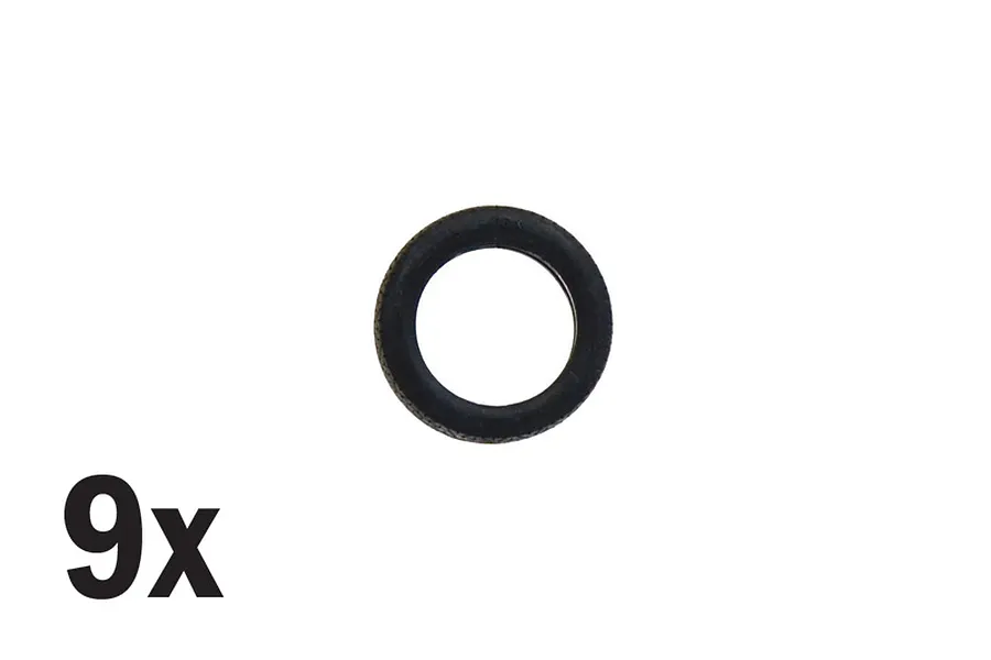 A single black rubber model tyre with the text 9x displayed next to it on a plain white background.