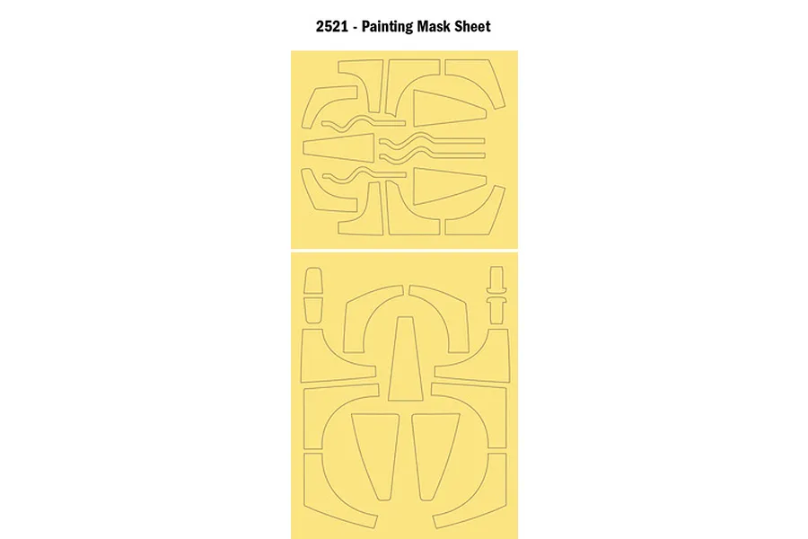Painting mask sheet diagram showing pre-cut mask shapes on yellow backing for model 2521.