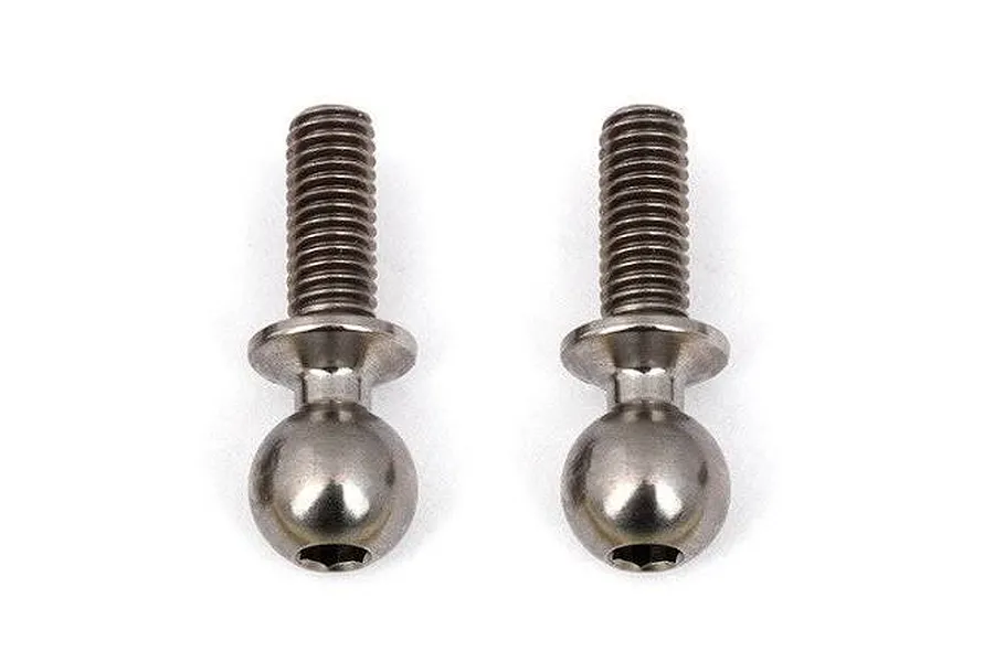 Two metallic ball studs with threaded shafts and hex sockets against a white background.