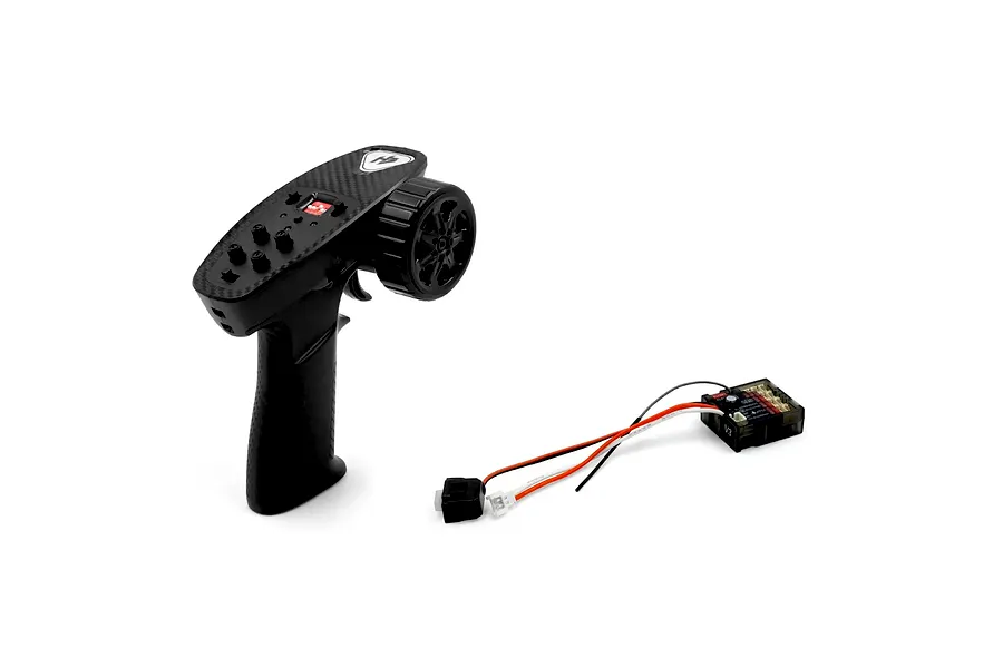 Hobby Plus 4-channel radio transmitter and ESC receiver combo unit featuring a black pistol-grip controller and electronic module.