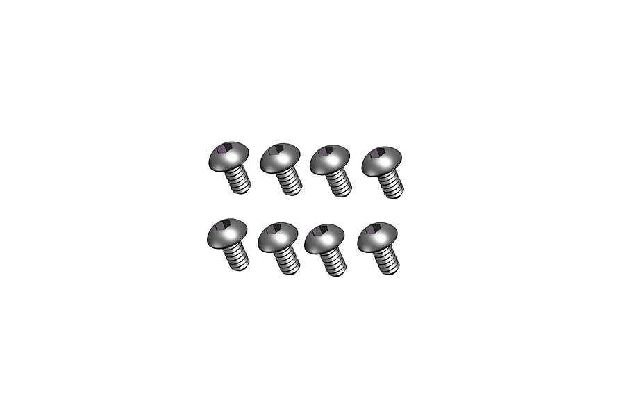 Eight metal button head socket screws arranged in two rows of four against a clean white background.