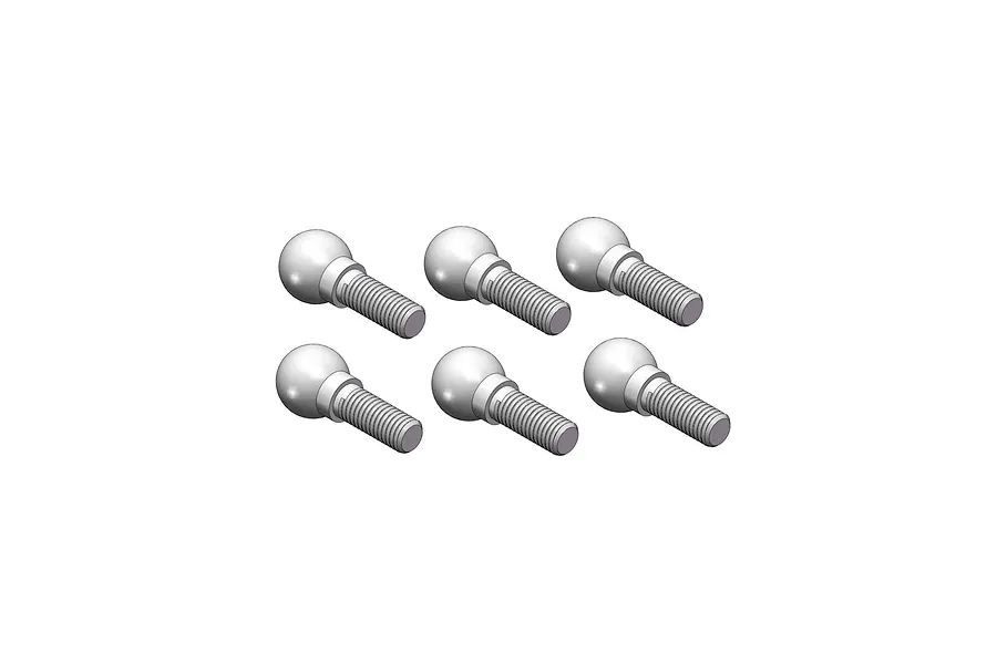 Studio illustration showing a set of six silver RGT toothed pivot ball studs arranged in two rows of three.