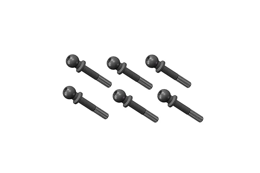 Studio product render of six black metal lower shock ball joint screws arranged in two rows on a white background.