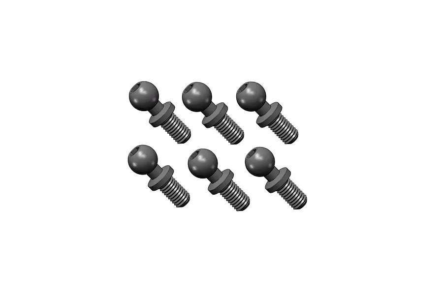 Studio product view of six grey metal steering pivot ball studs arranged in two rows against a clean white background.