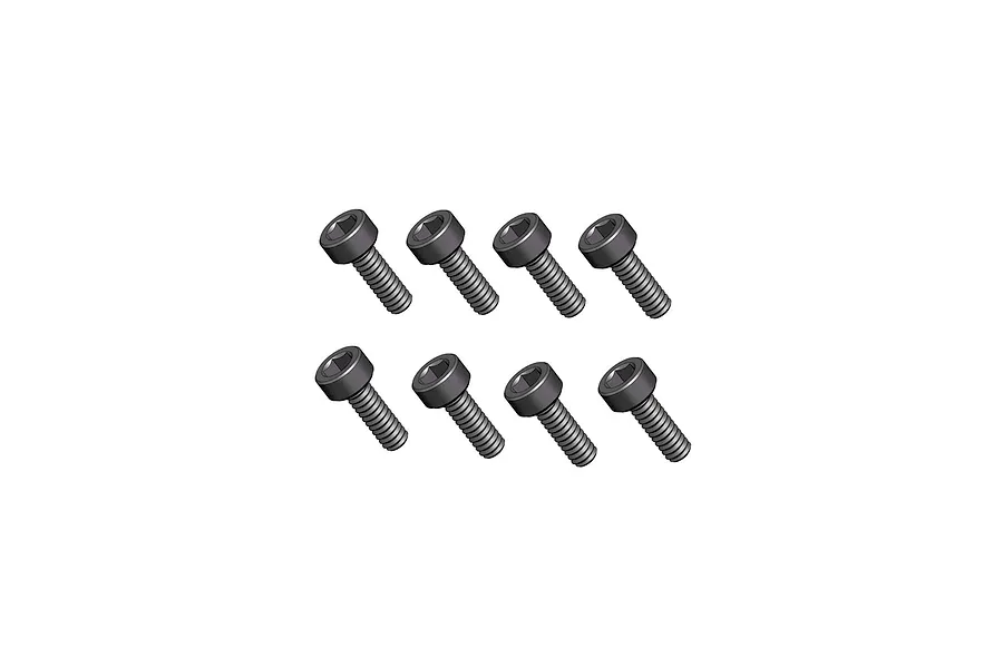 Eight RGT 1.4x5mm fine thread cap head screws arranged neatly against a clean white background.