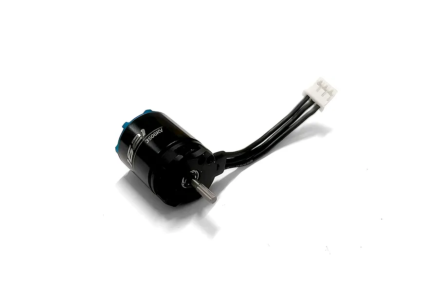 RGT 1621SL 3500KV brushless motor with attached black wires and white connector on a white background.