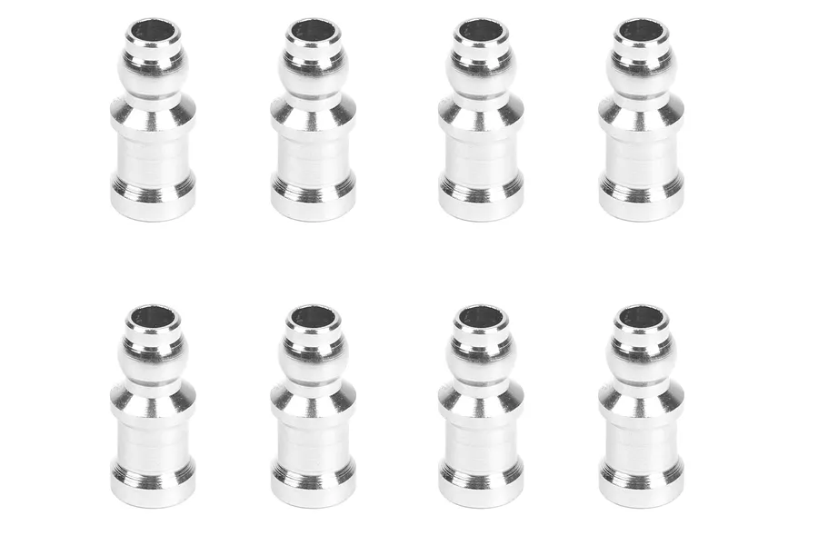 Studio product shot of eight silver metal RGT pivot balls arranged in two rows against a clean white background.