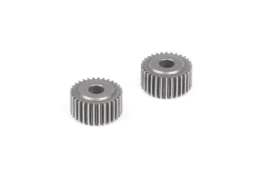 Two grey metal drive gears displayed against a clean white studio background.