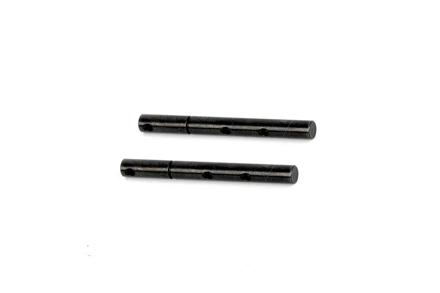 Two black metal gear shafts laid horizontally against a clean white background.