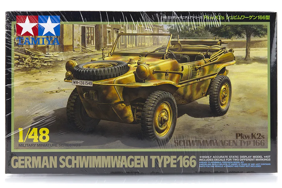 Tamiya 1/48 German Schwimmwagen Type 166 (Pkw.K2s) Scaled Plastic Model Kit image 16997