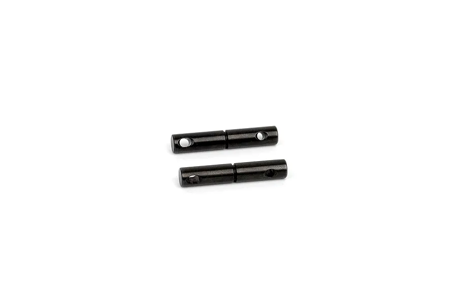 Two black metal gear shafts laid horizontally on a clean white background.