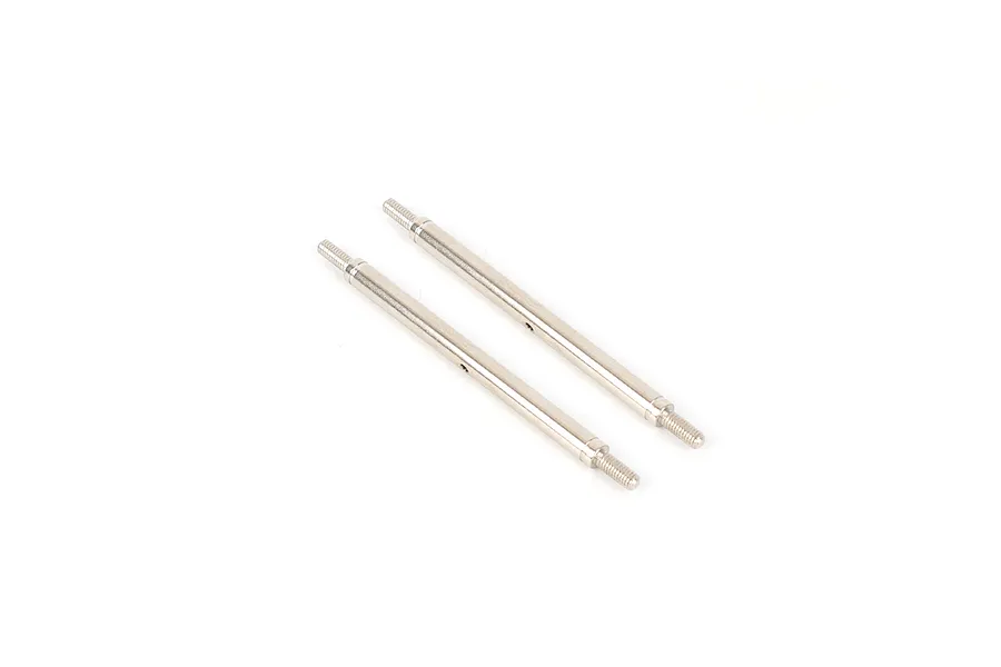 Two silver metal linkages or threaded rods shown against a clean white studio background.