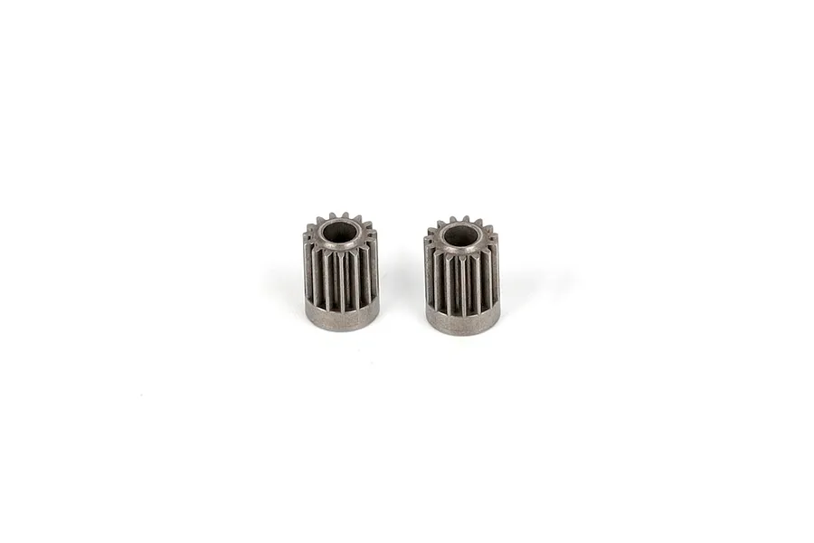 Two small metal pinion gears shown upright against a clean white studio background.