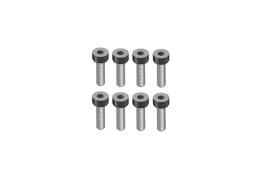 A set of eight RGT fine thread cap head screws arranged in two rows of four against a clean white background.
