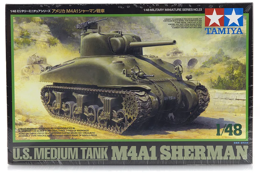 Tamiya 1/48 U.S. M4A1 Sherman Medium Tank Scaled Plastic Model Kit image 17006