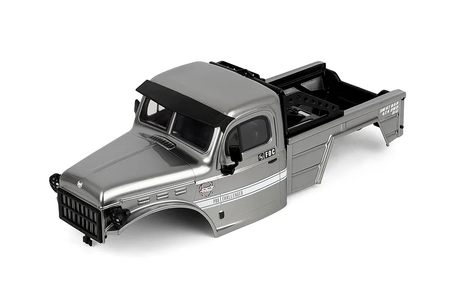 Grey RGT 1/10 Challenger pre-painted RC crawler body shell shown from a high-angle studio view against a white background.